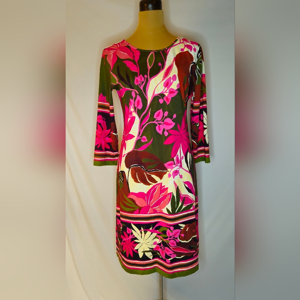 Jean Pierreklifa Paris Pink Floral Long Sleeve Dress - L